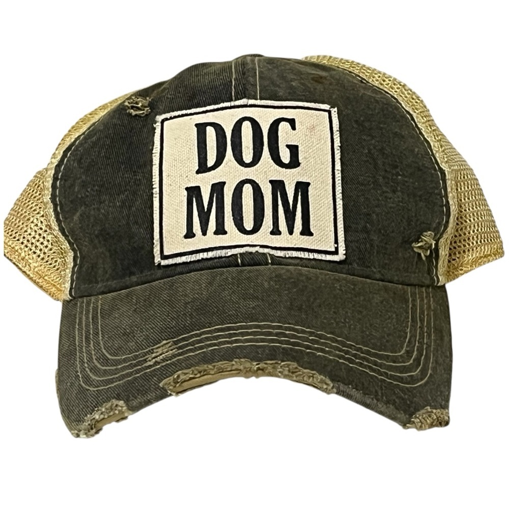 Dog Mom Distressed Adjustable Black and Tan Ball Cap by Headmost